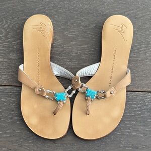 Vintage turquoise and Swarovski crystals Giuseppe Zanotti sandals. Size 6